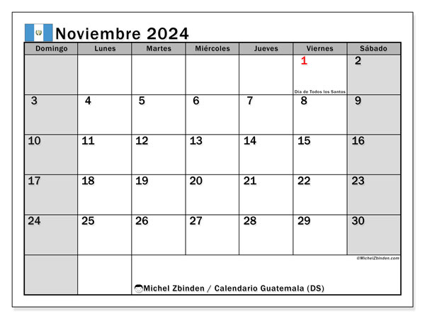 Kalendarz listopad 2024, Gwatemala (ES). Darmowy kalendarz do druku.