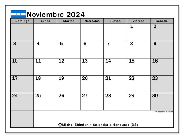 Kalendarz listopad 2024, Honduras (ES). Darmowy kalendarz do druku.