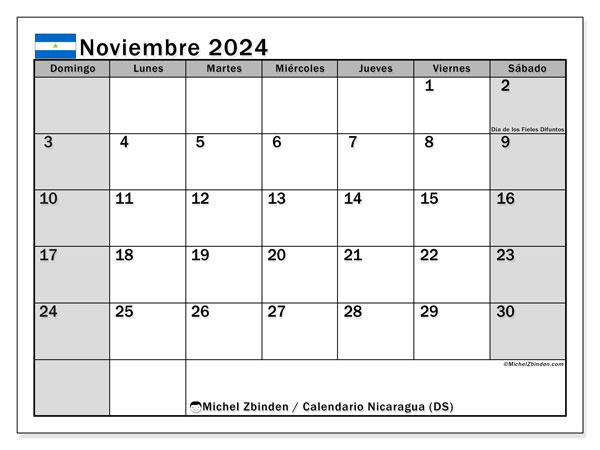 Kalendarz listopad 2024, Nikaragua (ES). Darmowy kalendarz do druku.