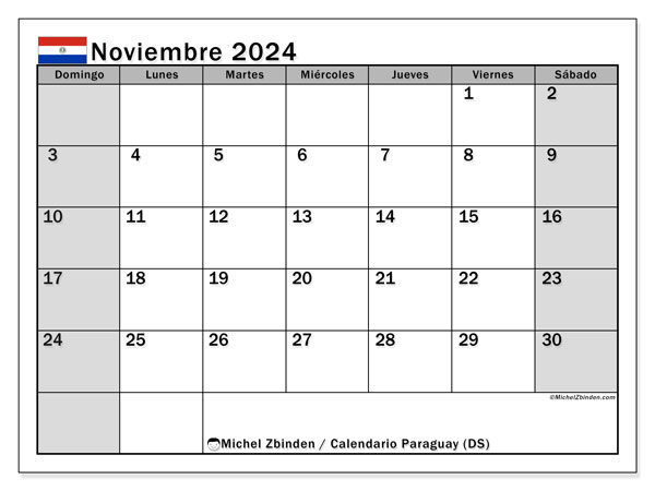 Calendario novembre 2024, Paraguay (ES). Calendario da stampare gratuito.