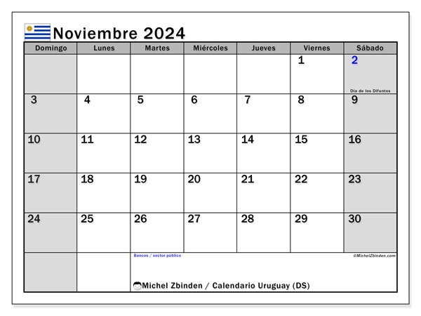 Kalendarz listopad 2024, Urugwaj (ES). Darmowy kalendarz do druku.