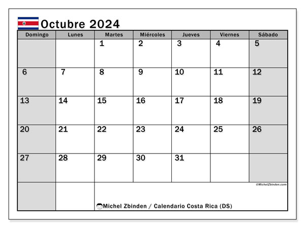Kalender Oktober 2024, Costa Rica (ES). Programm zum Ausdrucken kostenlos.