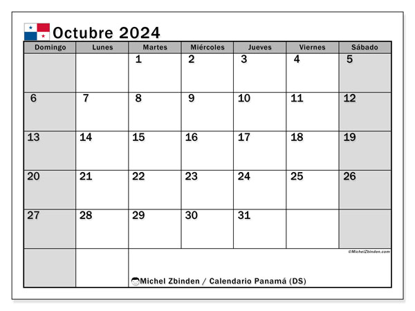 Kalender Oktober 2024, Panama (ES). Programm zum Ausdrucken kostenlos.