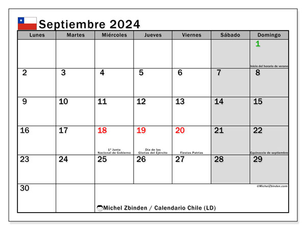 Kalender September 2024, Chile (ES). Programm zum Ausdrucken kostenlos.