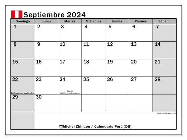 Kalendarz wrzesień 2024, Peru (ES). Darmowy program do druku.