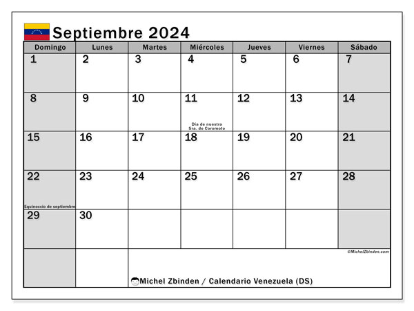 Kalendarz wrzesień 2024, Wenezuela (ES). Darmowy program do druku.