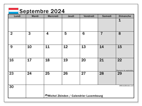 Kalender September 2024, Luxemburg (FR). Programm zum Ausdrucken kostenlos.