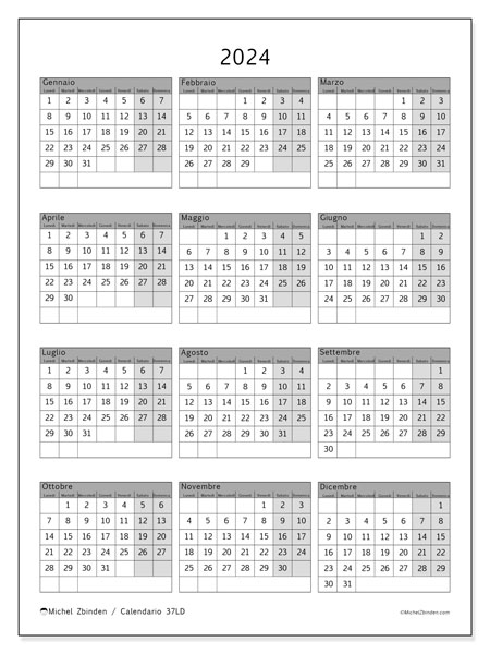 Calendario annuale 2024, 37LD. Programma da stampare gratuito.