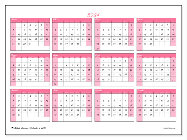 Calendario annuale 2024 “41”. Calendario da stampare gratuito.. Da domenica a sabato