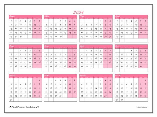 Calendario annuale 2024 “41”. Calendario da stampare gratuito.. Da lunedì a domenica