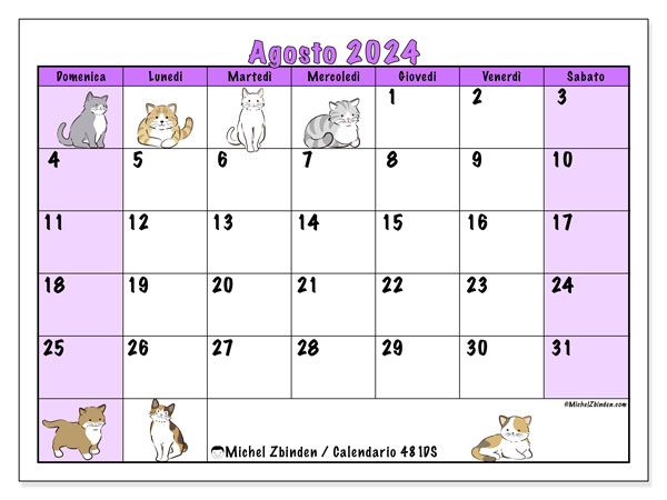 Calendario agosto 2024 “481”. Calendario da stampare gratuito.. Da domenica a sabato