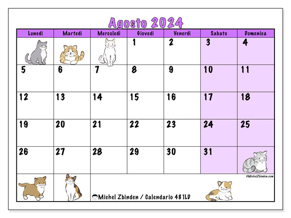 Calendario agosto 2024 “481”. Calendario da stampare gratuito.. Da lunedì a domenica