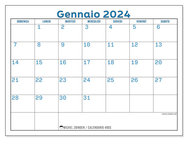 Calendario da stampare, gennaio 2024, 49DS