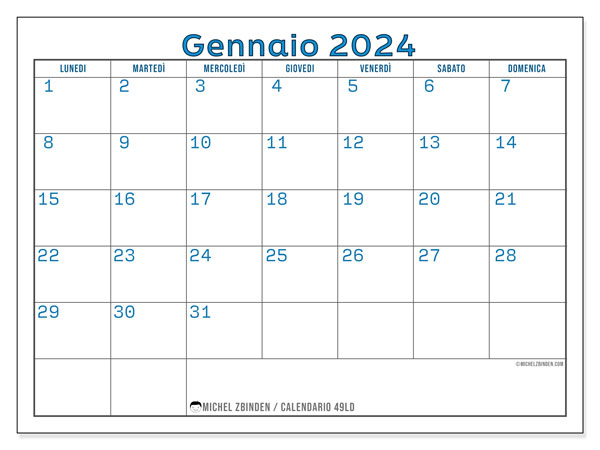 Calendario da stampare, gennaio 2024, 49LD
