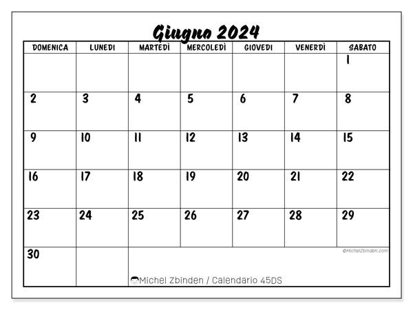 Calendario giugno 2024 “45”. Piano da stampare gratuito.. Da domenica a sabato