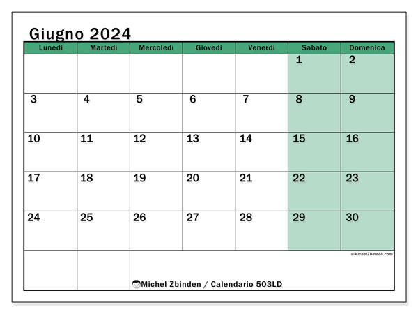 Calendario giugno 2024 “503”. Calendario da stampare gratuito.. Da lunedì a domenica