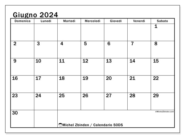 Calendario giugno 2024 “50”. Calendario da stampare gratuito.. Da domenica a sabato
