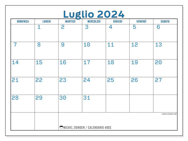 Calendario da stampare, luglio 2024, 49DS