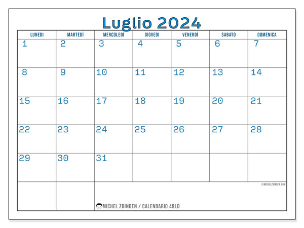 Calendario da stampare, luglio 2024, 49LD