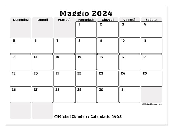 Calendario maggio 2024 “44”. Calendario da stampare gratuito.. Da domenica a sabato