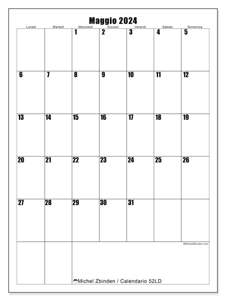 Calendario maggio 2024 “52”. Programma da stampare gratuito.. Da lunedì a domenica