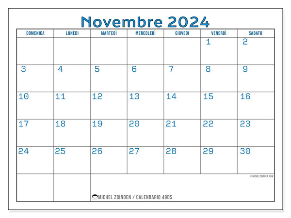 Calendario novembre 2024 “49”. Programma da stampare gratuito.. Da domenica a sabato