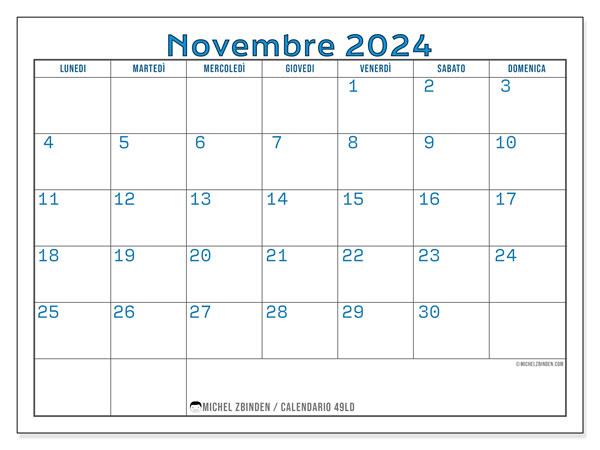 Calendario novembre 2024, 49DS. Orario da stampare gratuito.