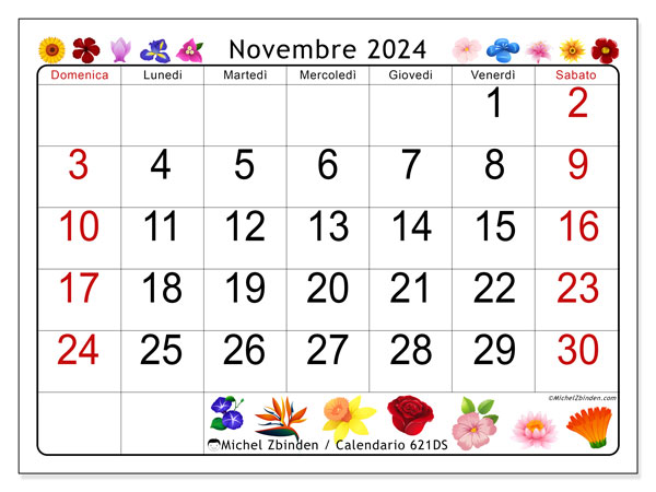 Calendario novembre 2024, 621DS. Orario da stampare gratuito.
