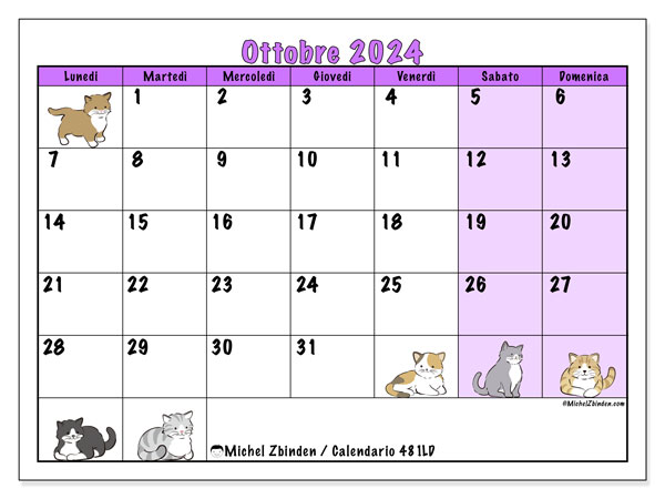Calendario ottobre 2024 “481”. Calendario da stampare gratuito.. Da lunedì a domenica