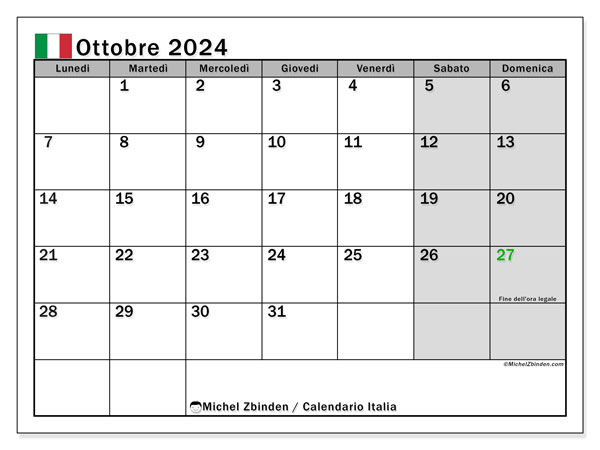 Kalender Oktober 2024, Italien (IT). Programm zum Ausdrucken kostenlos.