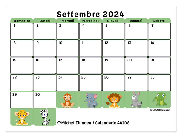 Calendario settembre 2024 “441”. Piano da stampare gratuito.. Da domenica a sabato