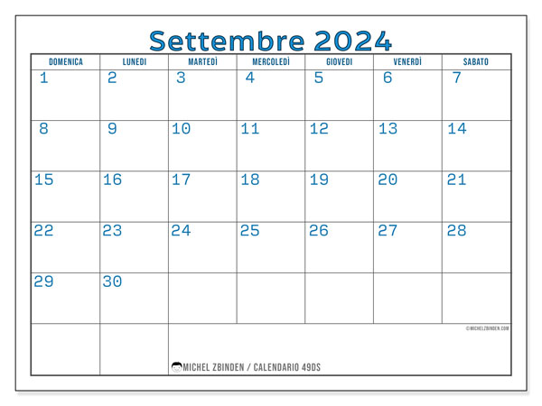 Calendario settembre 2024 “49”. Calendario da stampare gratuito.. Da domenica a sabato