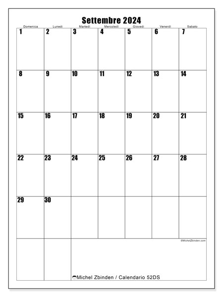 Calendario settembre 2024 “52”. Calendario da stampare gratuito.. Da domenica a sabato