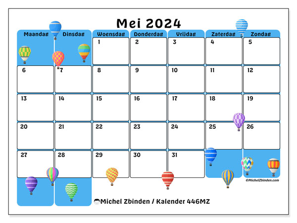 Kalender mei 2024, 446MZ. Gratis afdrukbaar programma.