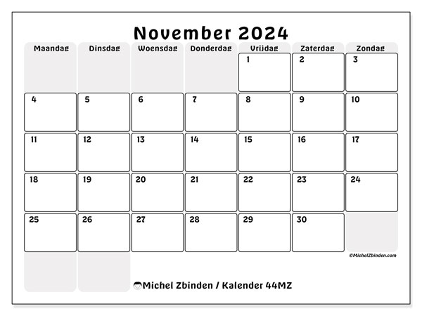 Kalender november 2024, 44MZ. Gratis afdrukbaar programma.