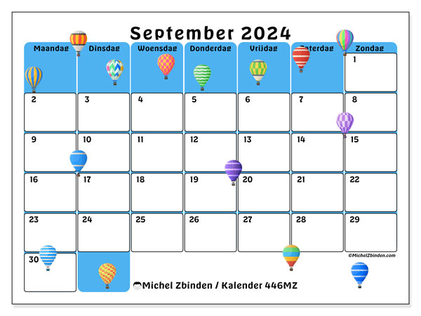 Kalender september 2024, 446ZZ. Gratis afdrukbare kalender.