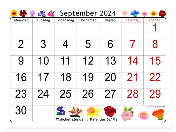 Kalender september 2024, 621MZ. Gratis afdrukbare kalender.