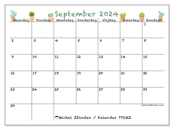 Kalender september 2024, 772MZ. Gratis afdrukbare kalender.