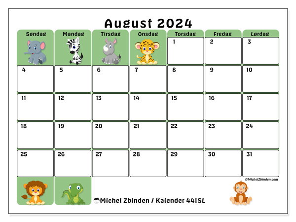 Kalender august 2024, 441SL. Gratis plan for utskrift.