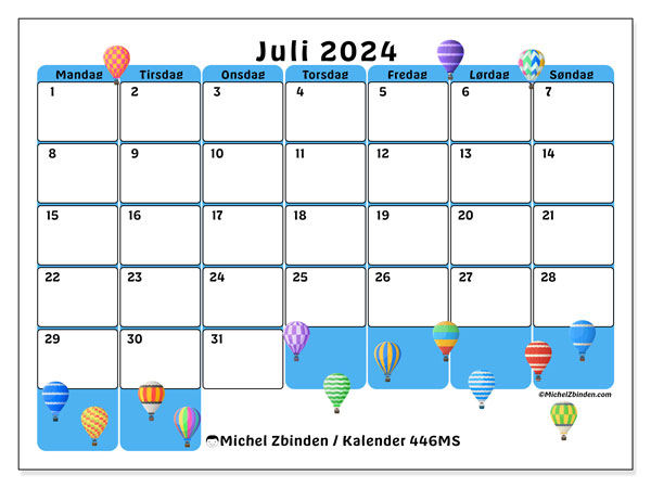 Kalender juli 2024, 446MS. Gratis plan for utskrift.