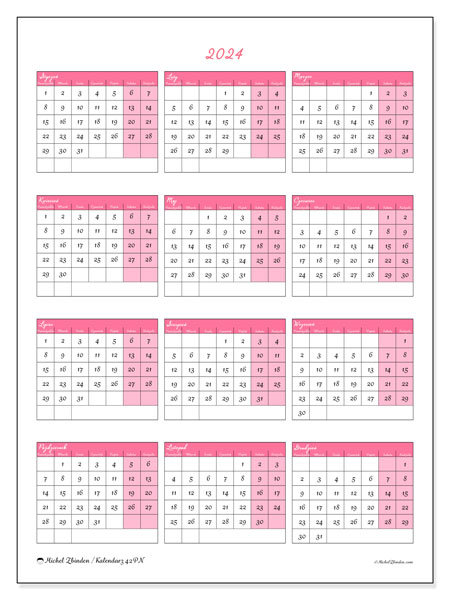 Kalendarze roczne 2024, 42PN. Darmowy kalendarz do druku.