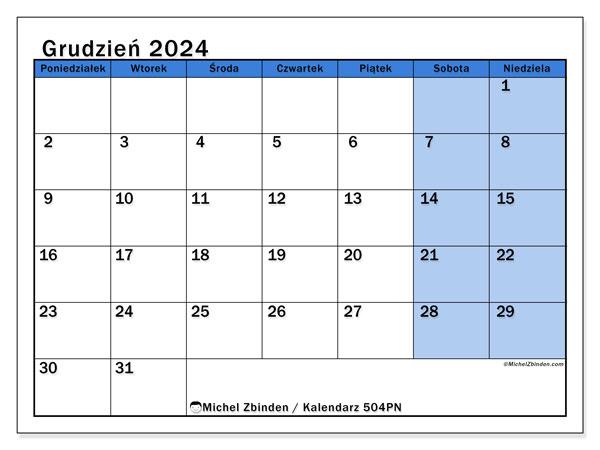 Kalendarz grudzień 2024, 504NS. Darmowy program do druku.