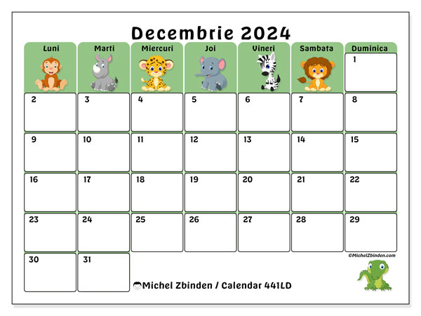 Calendar decembrie 2024, 441LD. Plan pentru imprimare gratuit.
