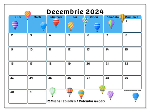 Calendar decembrie 2024, 446DS. Plan pentru imprimare gratuit.