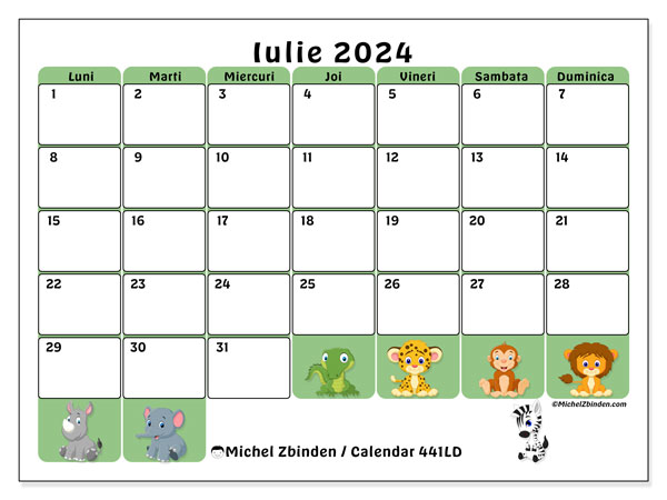 Calendar iulie 2024, 441LD, gata de a fi tipărite și gratuite.