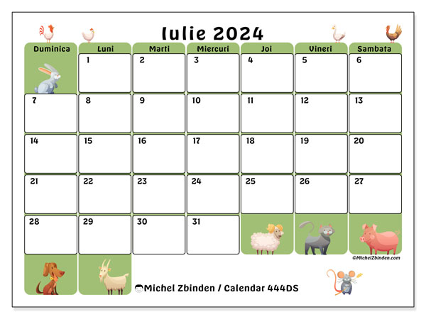 Calendar iulie 2024, 444DS, gata de a fi tipărite și gratuite.