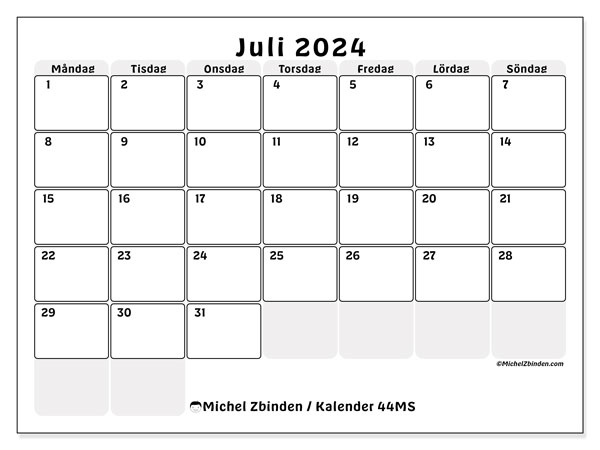 Kalender juli 2024, 44MS. Gratis utskrivbart program.