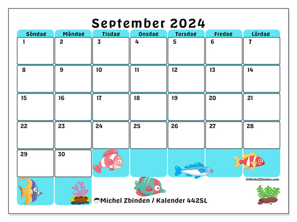 Kalender september 2024, 442SL. Gratis karta som kan skrivas ut.