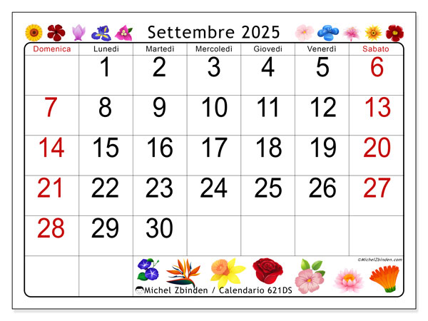 Calendario da stampare, settembre 2025, 621DS