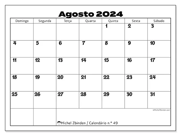 Calendário para imprimir n° 49, agosto de 2024